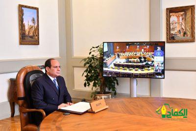 الرئيس المصري شارك عبر الفيديو في اجتماع رؤساء الدول والحكومات حول المناخ .