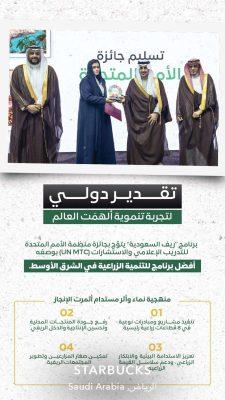 جائزة من الامم المتحدة لأفضل برنامج للتنمية الزراعية في الشرق الأوسط – التنمية الزراعية السعودية نموذج يحتذى به عالميا