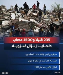 ارتفاع حصيلة ضحايا زلزال فنزويلا إلى 235 شخصًا